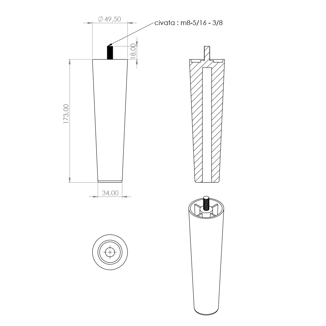 Gizli ayak konik 17.3 cm